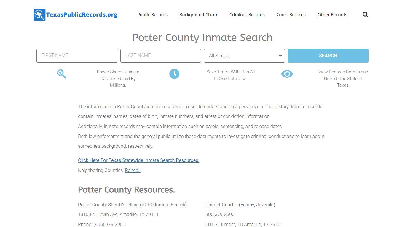 Potter County Inmate Search - PCSO Current & Past Jail Records